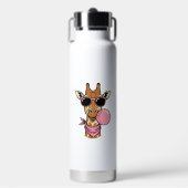 Retro Gravure Giraffe Bubblekauwgom Vectorontwerp_ Waterfles (Voorkant)