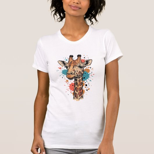 Retro Gravure Giraffe Kunst Wit T-Shirt Ontwerp ( (Voorkant)