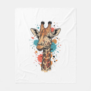 Retro Gravure Giraffe Kunst Wit T-Shirt Ontwerp ( Fleece Deken
