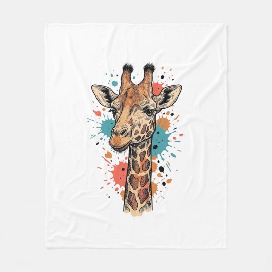 Retro Gravure Giraffe Kunst Wit T-Shirt Ontwerp ( Fleece Deken (Voorkant)