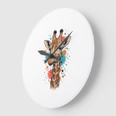 Retro Gravure Giraffe Kunst Wit T-Shirt Ontwerp ( Grote Klok (Hoek)