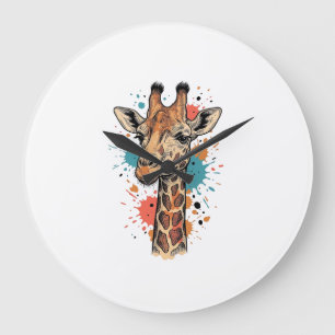 Retro Gravure Giraffe Kunst Wit T-Shirt Ontwerp ( Grote Klok