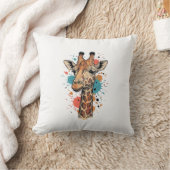 Retro Gravure Giraffe Kunst Wit T-Shirt Ontwerp ( Kussen (Deken)
