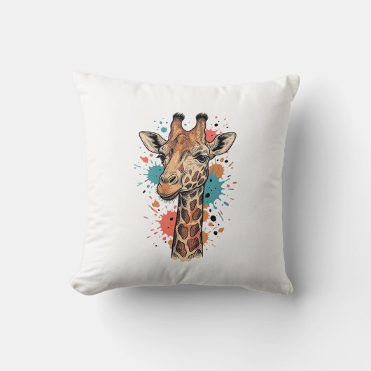 Retro Gravure Giraffe Kunst Wit T-Shirt Ontwerp ( Kussen (Voorkant)