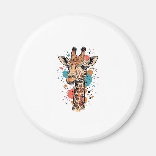 Retro Gravure Giraffe Kunst Wit T-Shirt Ontwerp ( Magneet (Voorkant)