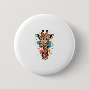 Retro Gravure Giraffe Kunst Wit T-Shirt Ontwerp ( Ronde Button 5,7 Cm