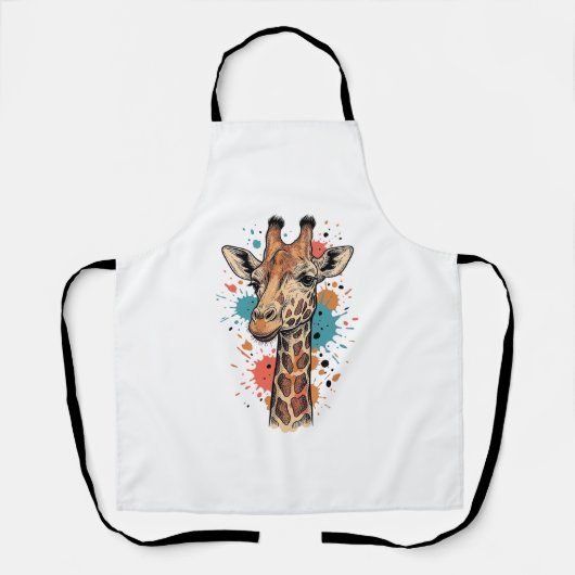 Retro Gravure Giraffe Kunst Wit T-Shirt Ontwerp ( Schort (Voorkant)