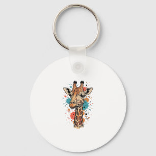 Retro Gravure Giraffe Kunst Wit T-Shirt Ontwerp ( Sleutelhanger