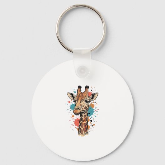 Retro Gravure Giraffe Kunst Wit T-Shirt Ontwerp ( Sleutelhanger (Voorkant)