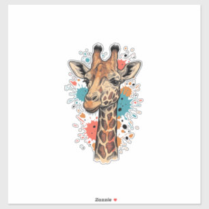 Retro Gravure Giraffe Kunst Wit T-Shirt Ontwerp ( Sticker