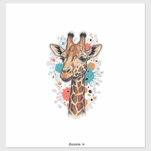 Retro Gravure Giraffe Kunst Wit T-Shirt Ontwerp ( Sticker (Vel)