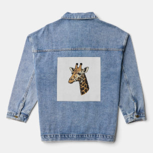 Retro Gravure Giraffe Portret Shirt Ontwerp (7 Denim Jacket