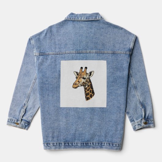 Retro Gravure Giraffe Portret Shirt Ontwerp (7 Denim Jacket (Achterkant)