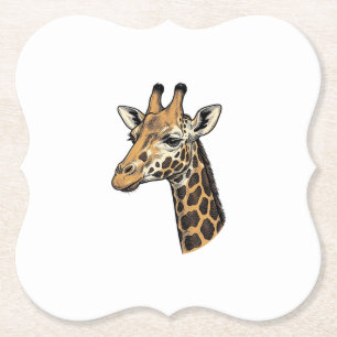 Retro Gravure Giraffe Portret Shirt Ontwerp (7 Kartonnen Onderzetters