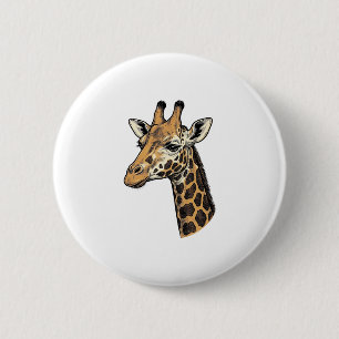 Retro Gravure Giraffe Portret Shirt Ontwerp (7 Ronde Button 5,7 Cm