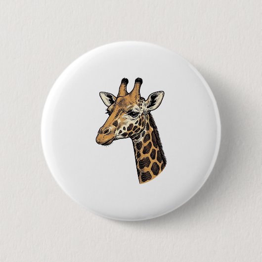 Retro Gravure Giraffe Portret Shirt Ontwerp (7 Ronde Button 5,7 Cm (Voorkant)