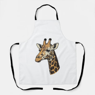 Retro Gravure Giraffe Portret Shirt Ontwerp (7 Schort