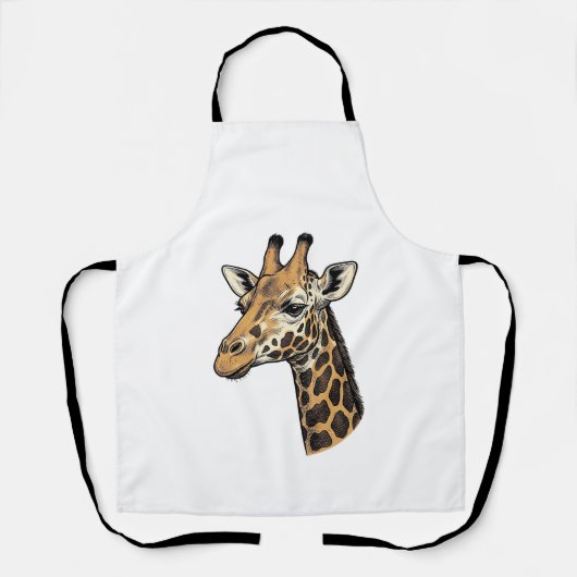 Retro Gravure Giraffe Portret Shirt Ontwerp (7 Schort (Voorkant)
