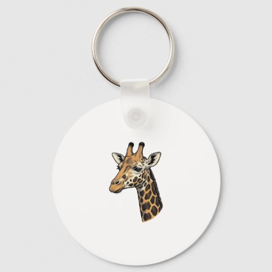 Retro Gravure Giraffe Portret Shirt Ontwerp (7 Sleutelhanger (Voorkant)