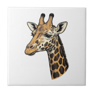 Retro Gravure Giraffe Portret Shirt Ontwerp (7 Tegeltje