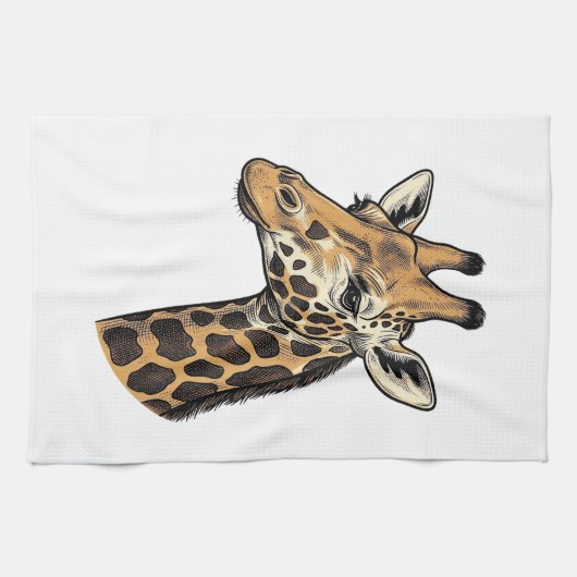 Retro Gravure Giraffe Portret Shirt Ontwerp (7 Theedoek (Horizontaal)