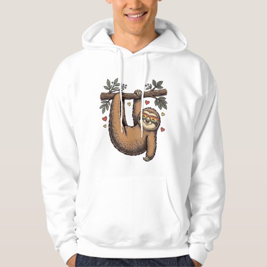 Retro Gravure Luiaard Hart Regenboog Shirt Ontwerp (Voorkant)