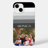 Retro Gray Black Stripe Photo monogram Case-Mate iPhone Case (Achterkant)