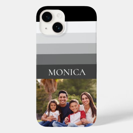 Retro Gray Black Stripe Photo monogram Case-Mate iPhone Case (Achterkant)