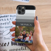 Retro Gray Black Stripe Photo monogram Case-Mate iPhone Case