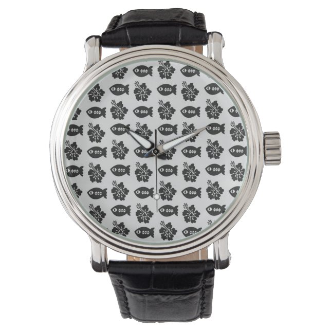 Retro Gray Tiki Patroon Horloge (Voorkant)