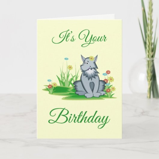 Retro Gray Wolf in Garden Birthday Wenskaart Kaart (Voorkant)