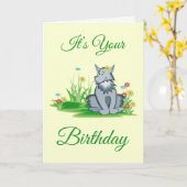 Retro Gray Wolf in Garden Birthday Wenskaart Kaart (Gele Bloem)