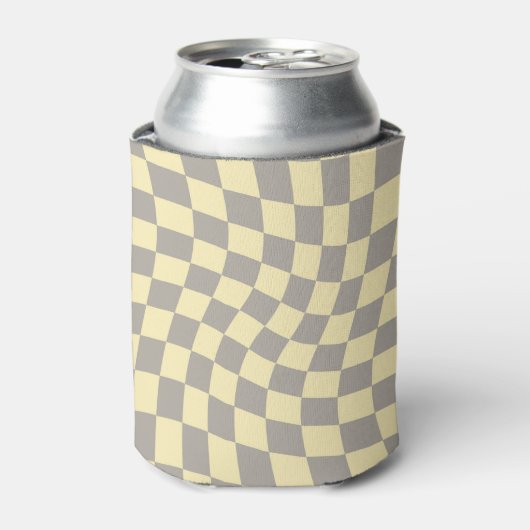 Retro Gray Yellow Pastel Warped Checkerboard Blikjeskoeler (Blikje Voorkant)