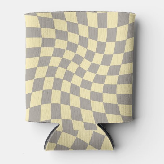 Retro Gray Yellow Pastel Warped Checkerboard Blikjeskoeler (Voorkant)