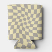 Retro Gray Yellow Pastel Warped Checkerboard Blikjeskoeler (Achterkant)