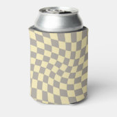 Retro Gray Yellow Pastel Warped Checkerboard Blikjeskoeler (Blikje Achterkant)