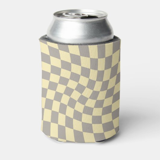 Retro Gray Yellow Pastel Warped Checkerboard Blikjeskoeler (Blikje Achterkant)