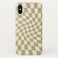 Retro Gray Yellow Pastel Warped Checkerboard