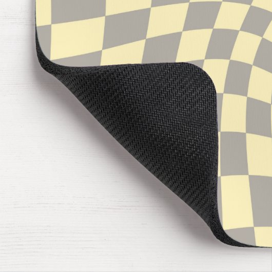 Retro Gray Yellow Pastel Warped Checkerboard Muismat (Hoek)