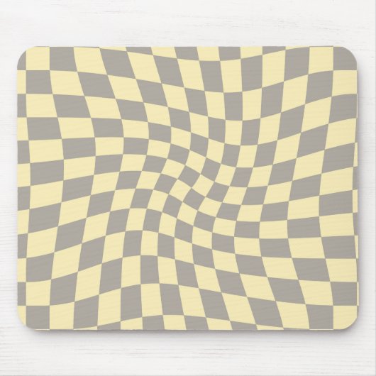 Retro Gray Yellow Pastel Warped Checkerboard Muismat (Voorkant)