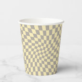 Retro Gray Yellow Pastel Warped Checkerboard Papieren Bekers (Achterkant)