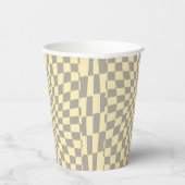 Retro Gray Yellow Pastel Warped Checkerboard Papieren Bekers (Rechts)