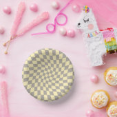 Retro Gray Yellow Pastel Warped Checkerboard Papieren Kommen (Feest)
