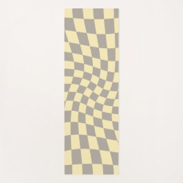 Retro Gray Yellow Pastel Warped Checkerboard Yogamat