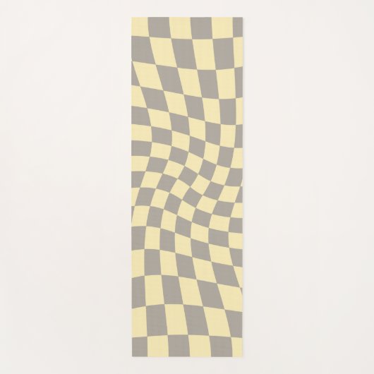 Retro Gray Yellow Pastel Warped Checkerboard Yogamat (Voorkant)