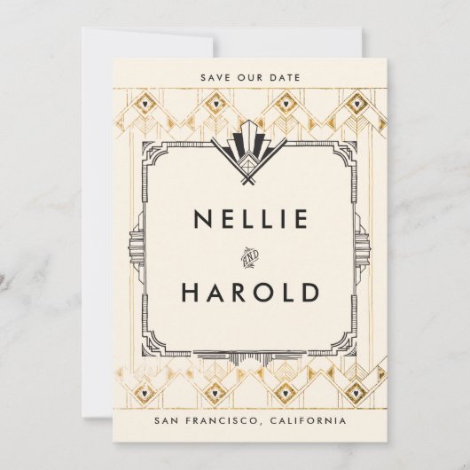 Retro Great Gatsby Art Deco Foto Bewaar de datums Save The Date (Voorkant)