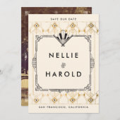 Retro Great Gatsby Art Deco Foto Bewaar de datums Save The Date (Voorkant / Achterkant)