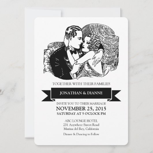Retro  Great Gatsby Style Art Deco Wedding Kaart (Voorkant)