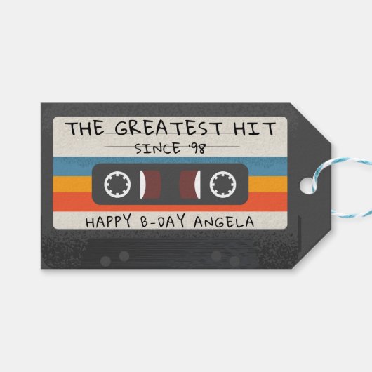 Retro Greatest Hit-cassette verjaardagsfeestje Cadeaulabel (Voorkant (Horizontaal))