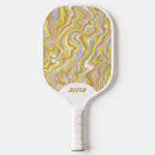 Retro Green 70s & 90s Geïnspireerde Stripes & Squi Pickleball Paddle (Voorkant)
